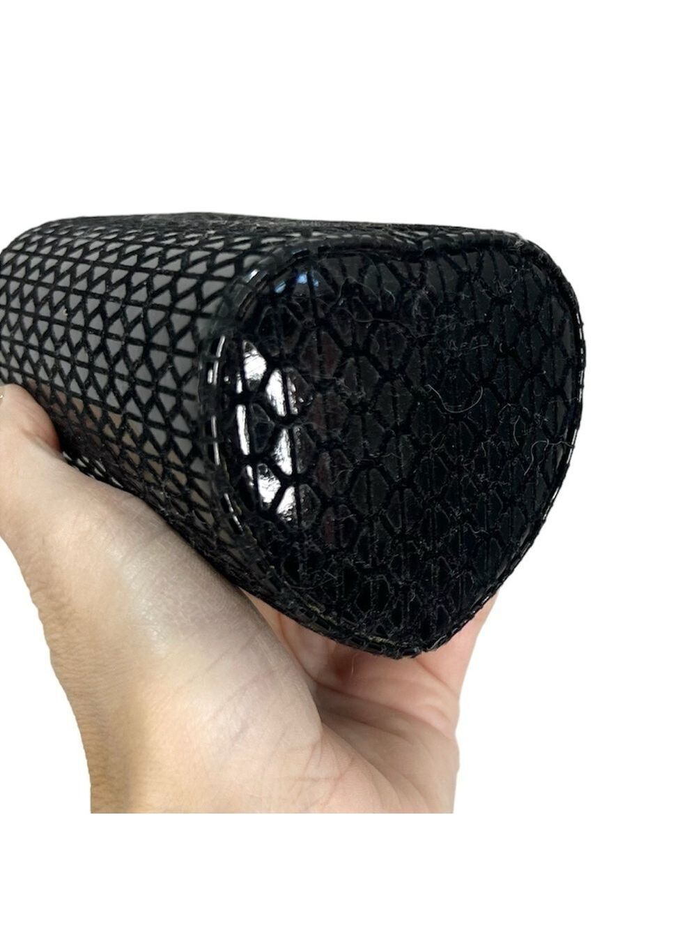 Black velvet sequin heart shaped structured clutch